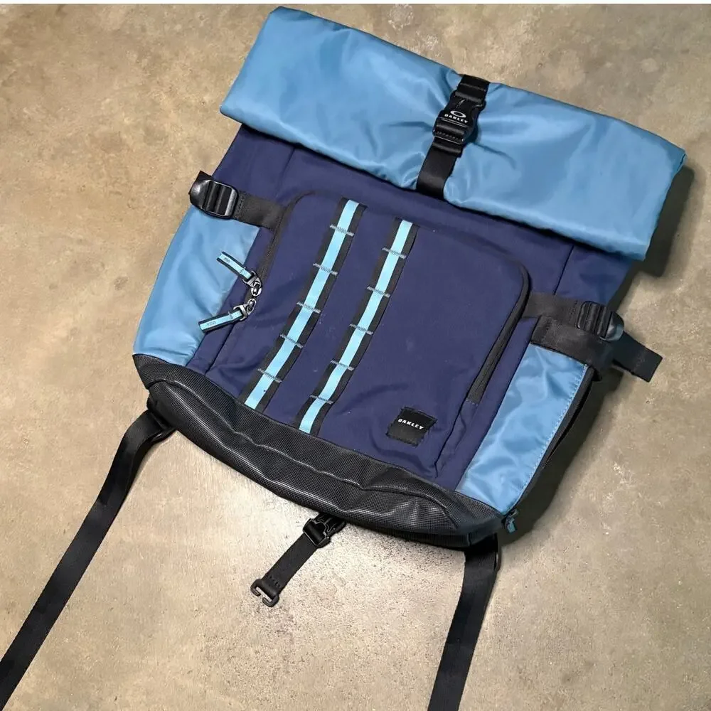 Oakley Utility Rolled Up Backpack Blue Ergonomic Straps Zip Pockets